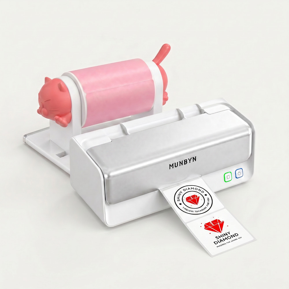 MUNBYN Cat Decor for RW405B Thermal Label Printer Roll Holder Dark Pink