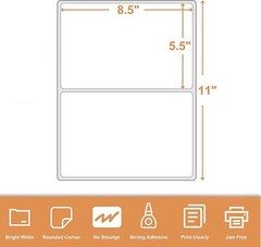8.5″ X 5.5″ Rounded Corner Half Sheet Self Adhesive 200 Mailing Shipping Labels