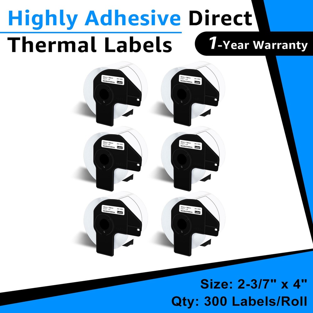 Replacement with Brother QL DK-1202 Shipping Labels 2.4″x3.9″ 300/Roll 6 Rolls