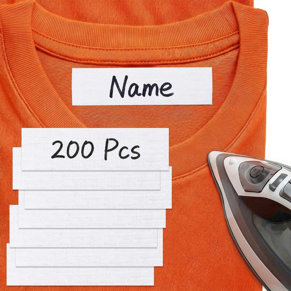 200 Pcs Iron On Name Tags Fabric Labels Name Tags for Clothing Daycare Camp