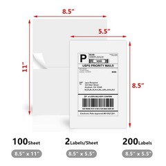 Self-Adhesive Shipping Labels 8.5″ x 5.5″ for Laser & Inkjet Printers, 200 Label