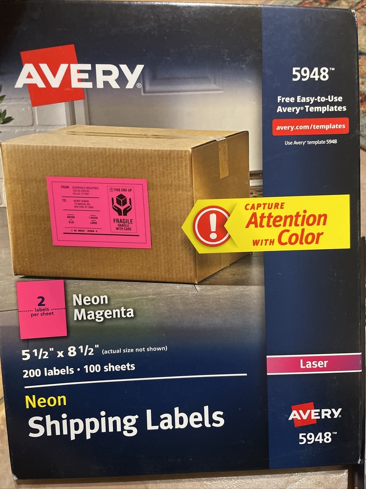 Avery Neon Shipping Label, Laser, 5 1/2 x 8 1/2, Neon Magenta, 200/Box (AVE5948)