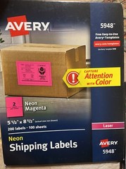 Avery Neon Shipping Label, Laser, 5 1/2 x 8 1/2, Neon Magenta, 200/Box (AVE5948)