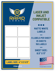 Printable Matte White Shipping Labels Stickers – 4″x3.33″ Laser/Inkjet Compatibl
