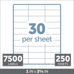 Office Depot Inkjet/Laser Labels 250 Sheets 7500 White 1″x2-5/8″ Avery 8460 5160