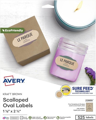 Kraft Brown Print-to-the-Edge Easy Peel(R) ScallopOval 1-1/8×2.25in labels525/PK
