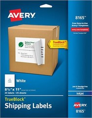 Avery Shipping Labels, 8-1/2 x 11, 25 Labels per Pack, Case of 5 Packs 125 Total