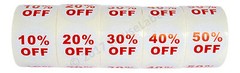 20 Sets (100 Rolls) of Discount Labels “10-50% OFF” (500 lbls/ea, 1.5″) BPA Free
