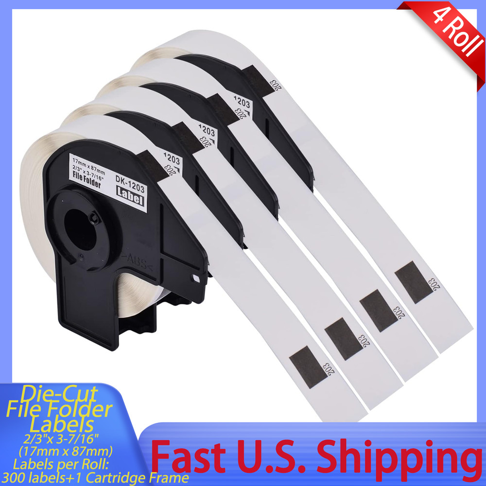 4x Die-Cut File Folder Label 0.66″x3.4″ DK-1203 for Brother,with Cartridge Frame
