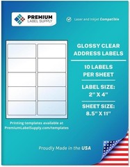 Glossy Clear Address Labels – 2″ x 4″ – Laser/Inkjet Compatible – 10 per Shee…