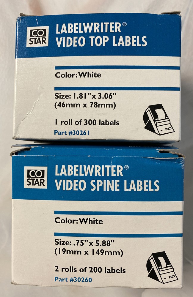 Co Star Labelwriter 30260 Video Spine 400 Labels 330261 Video Top 300 Labels