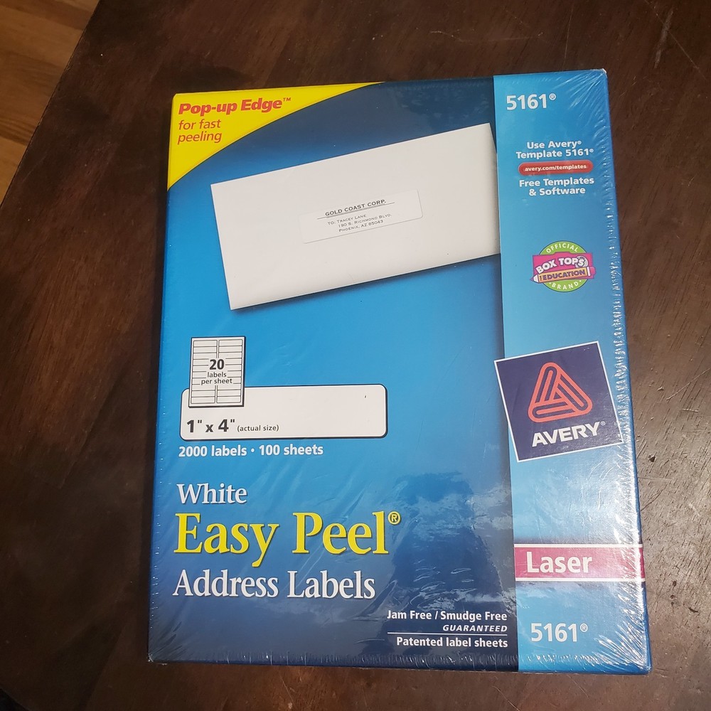 Avery 5161 Easy Peel Address Labels White 1″ x 4″ 20 Per Sheet 100 Sheets NEW