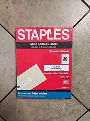 STAPLES WHITE ADDRESS LABELS 1″ x 4 100 SHEETS TOTALLING 2000