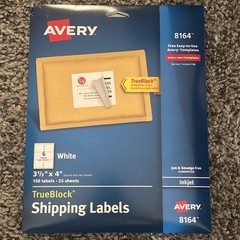 Avery 8164 3 1/3 x 4in Trueblock 25 Sheets 150 Shipping Labels