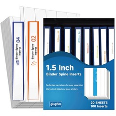 20 Sheets Binder Spine Inserts 1-1/2 Inch Spine Width White Binder Labels 92L…