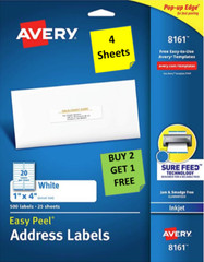 [4 Sheets] Avery 8161/8461 White 1″ x 4″ Address Labels INKJET B2G1