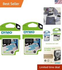 Authentic D1 Labels 1/2″ x 23-Ft Rolls – Black on White Self-Adhesive 2-Pack