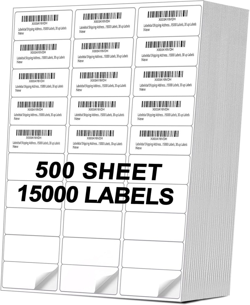 Address Labels (15,000/500 Sheets) – 1″ X 2-5/8″ Mailing Labels, 30 up Shipping