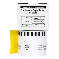 Non-OEM Fits BROTHER DK-2205 YELLOW Continuous Labels (9) Rolls 2-4/9″ by 100′