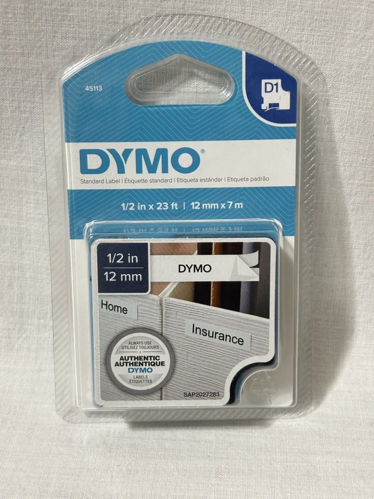 Dymo Permanent High Performance D1 12mm Tape, 1/2″ X 23ft Black/White #45113