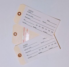 2-Part Stub style Inventory Cardstock CarbonlessTag (#8) W/ Adhesive Strip Paper