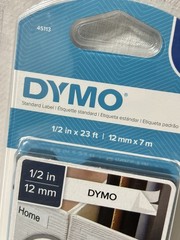 Dymo Permanent High Performance D1 12mm Tape, 1/2″ X 23ft Black/White #45113