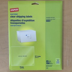 Staples Avery 5664 Matte Clear Address Labels Laser Printer 3-1/3″x4″ 150 Labels