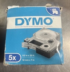 5 Pk) Dymo 45016 Continuous Label Roll D1 Cartridge: 1/2in x 23 ft, Blk on Blue