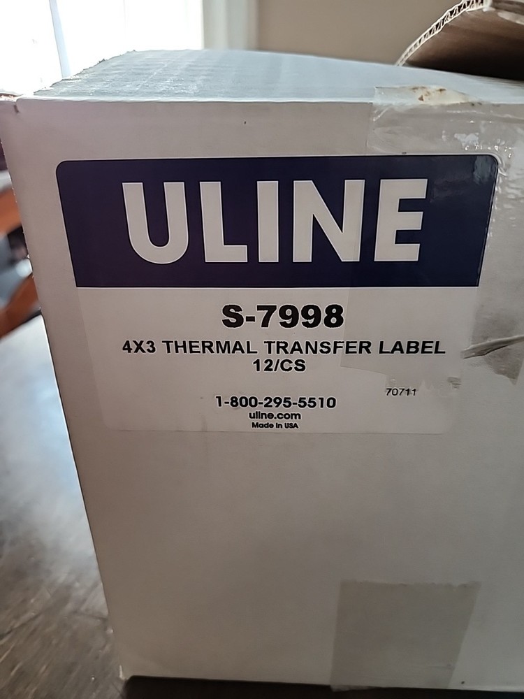 ULINE THERMAL TRANSFER LABELS S-7998 4×3 12/CS Brand NEW BOX
