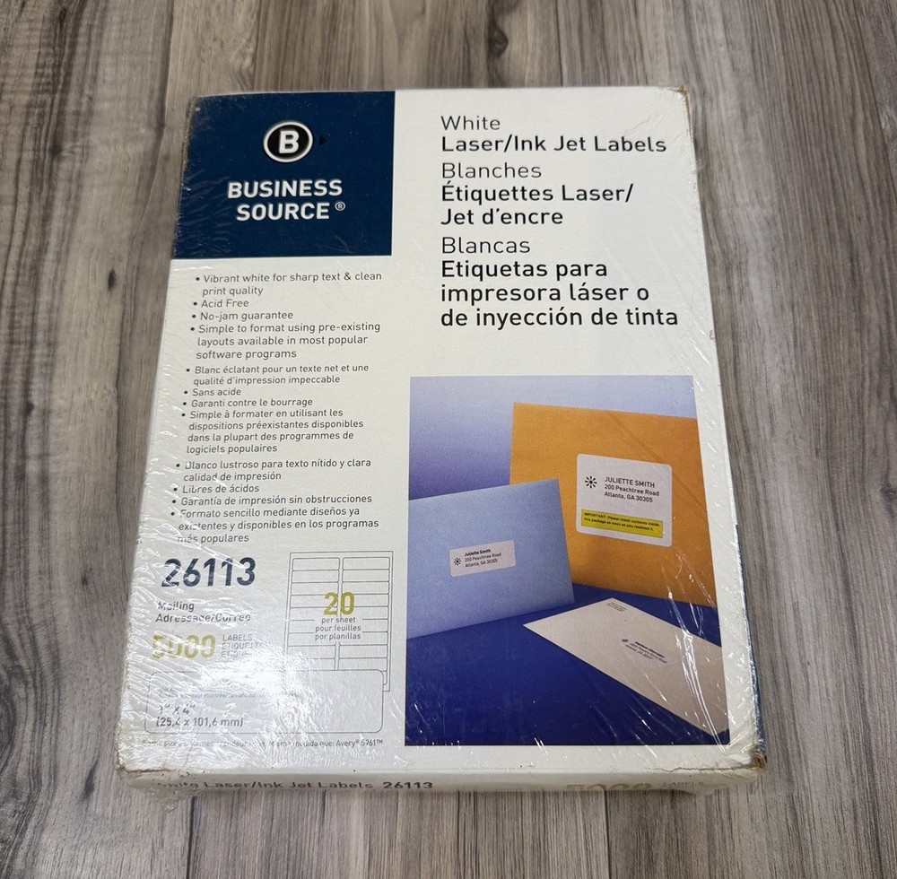 Business Source BSN-26113 Mailing Labels 1″ x 4″ 5000 Count Brand NEW Sealed