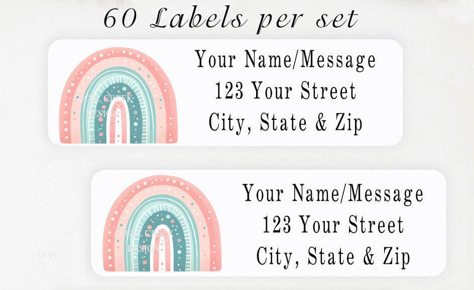 60 Personalized Return Address Labels 2/3″ x 1 3/4″- Pretty Pastel Rainbow
