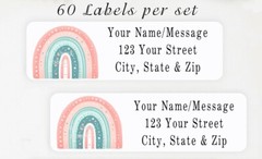 60 Personalized Return Address Labels 2/3″ x 1 3/4″- Pretty Pastel Rainbow