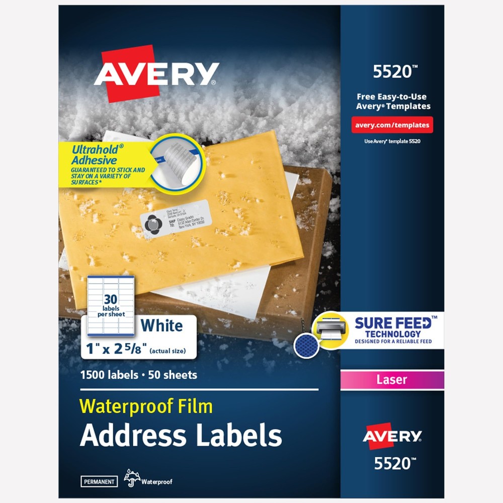 Waterproof Address Labels 1×2 58 White Polyester 1500 Blank Mailing Stickers