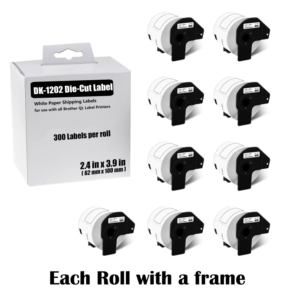 9Rolls 62mmx100mm White Paper Shipping 300 Labels DK-1202 For Brother QL-710W