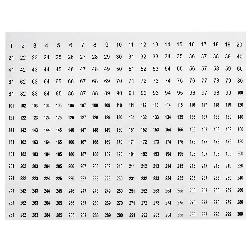Number Sticker 1 to 300 10 Sheets Digital Sticker 1 to 300 Circular Digital S…