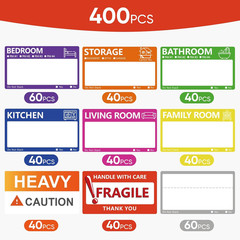 400 PCS 3.5 X 2 Inch Large Moving Labels for Boxes, 9 Color Coded Moving Sticker