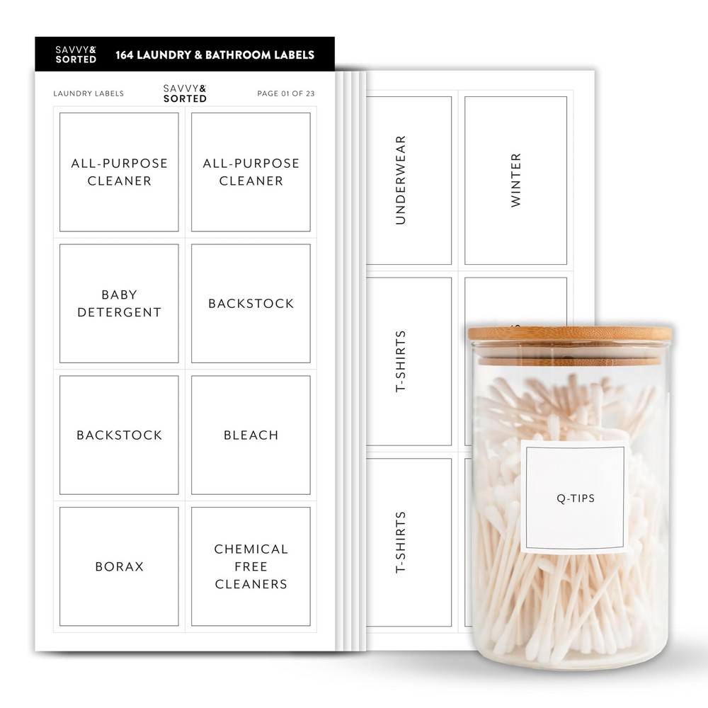 Bathroom Laundry Labels for Jars – 164 Closet Laundry Stickers, Cleaning Labe…