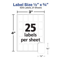 Multi-Use Removable Labels, 1/2″ x 3/4″, White, Non-Printable, 525 Bla