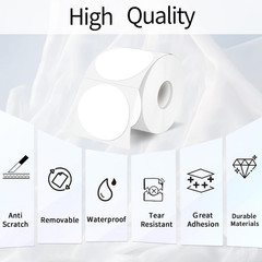 2 Inch White round Thermal Labels Sticker, Waterproof Circle Direct Thermal Labe