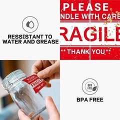 Roll of 500 red fragile warning labels (5×9 cm) | For shipping and packaging