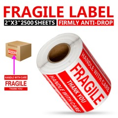 Fragile Stickers 5 Rolls 2500 2×3 Fragile Label Sticker Handle With Care Mailing