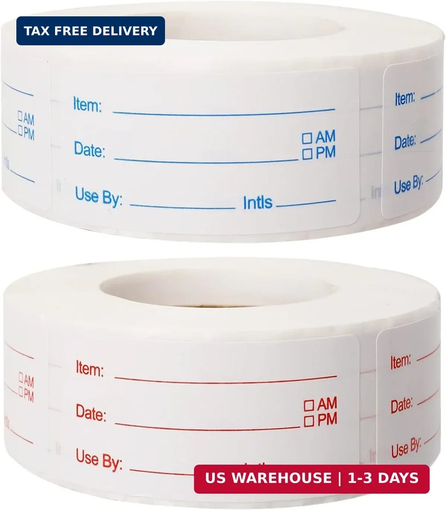 2 Rolls 1000 Pieces Removable Food Labels, 1 x 2 Inch Date Stickers for Freezer,