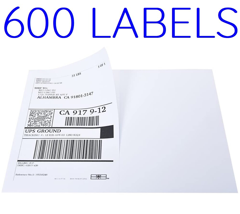 600 Half Sheet Shipping Labels Print STRONG ADHESIVE Laser Printer 8.5″ x 5-1/2″
