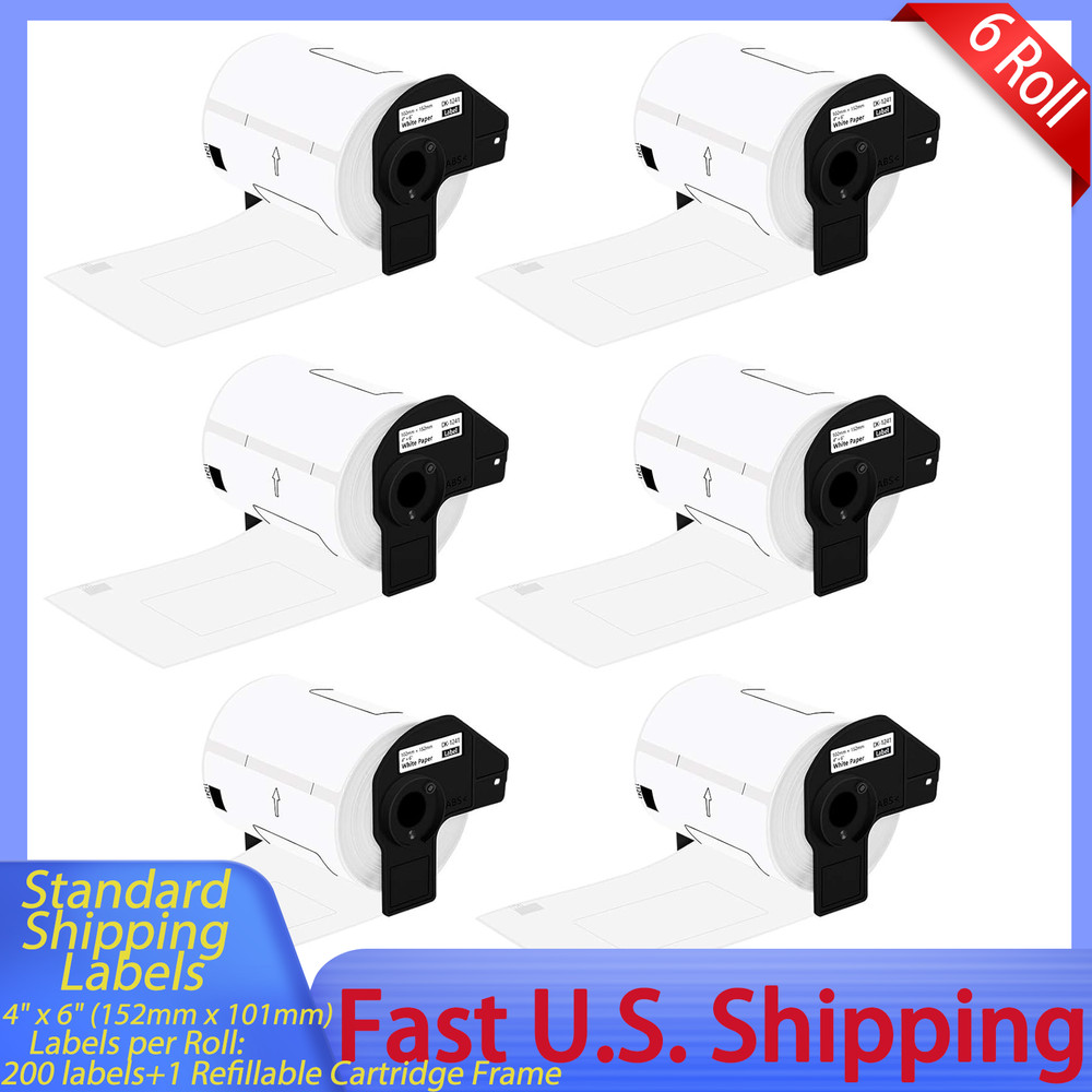 6x DK1241 Die-Cut Standard Shipping Labels 4″x6″(152 x 101)mm For Brother QL1050