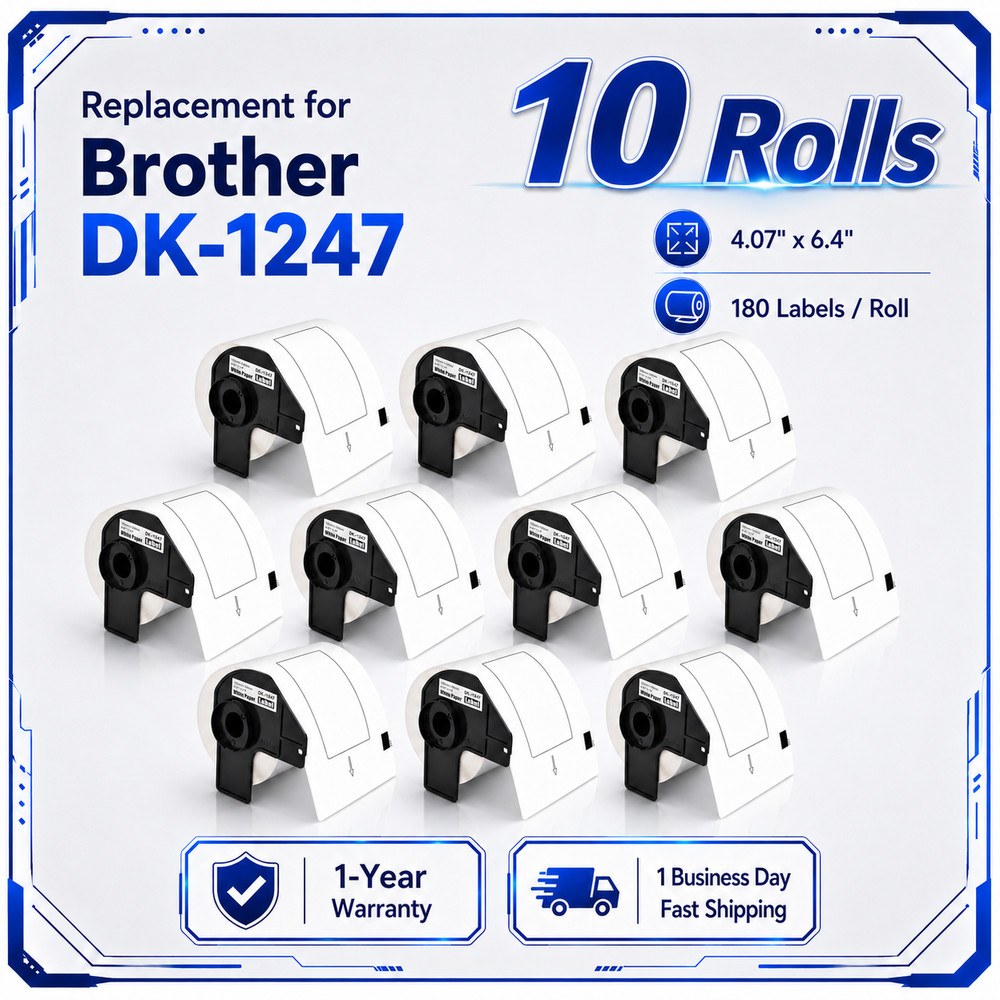 10Roll 4.07″x6.4″ Large White Paper Shipping Labels DK-1247 for Brother QL-1050N