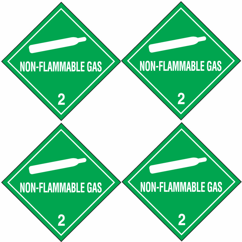 4-Pack NON-FLAMMABLE GAS, Hazard Class 2 D.O.T. Shipping Labels, 4″ x 4″