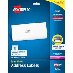 Laser Labels, Mailing, 1″x2-5/8″, 750/PK, White