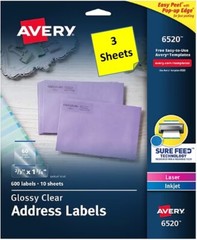 [3 Sheets] Avery 6520 Glossy Clear Address Labels 2/3″ x 1 3/4″