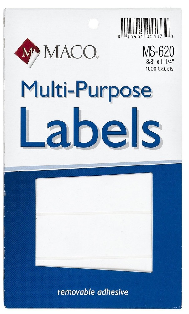 MACO White Rectangular Multi-Purpose Labels, 3/8 x 1-1/4 Inches, MS620 18pk