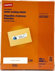 Staples White Mailing Labels Laser Printers 1 x 4Inch 100 Sheets 2000